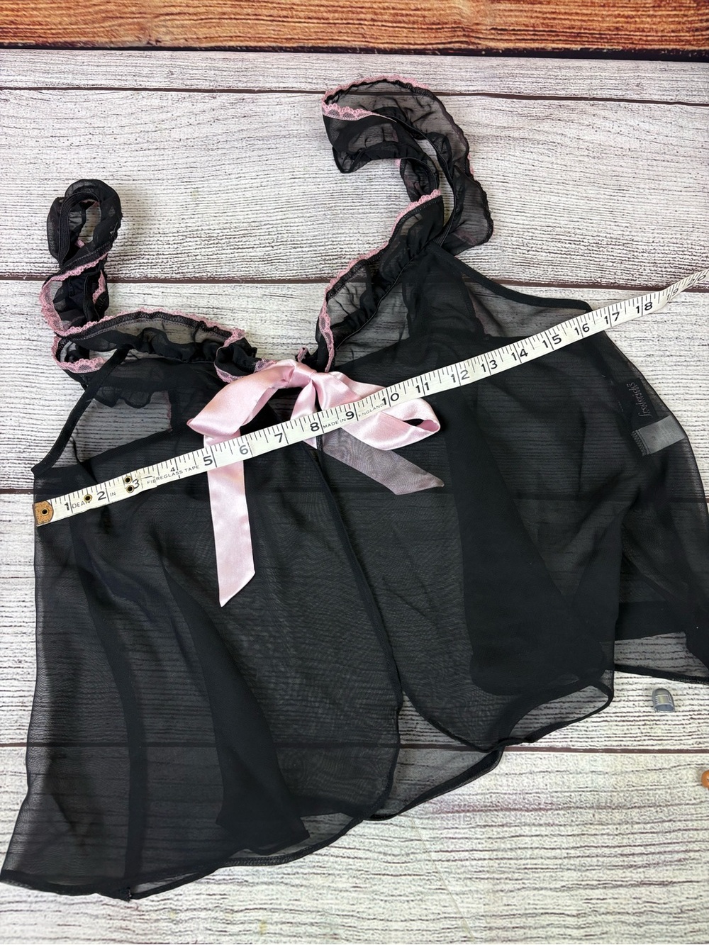 Y2K Fredericks of Hollywood Black & Pink Sheer Babydoll tank - Picture 4 of 5